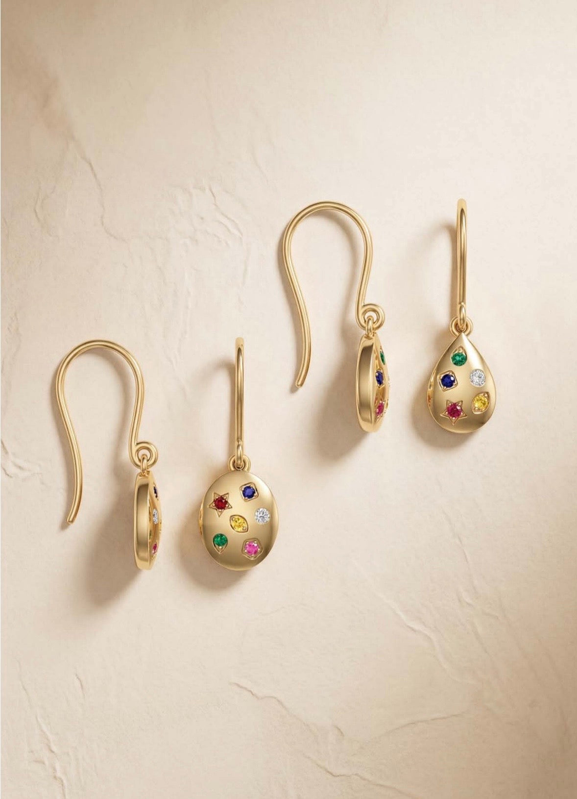 9K Gold Multi-stone Oval Shape Earring
