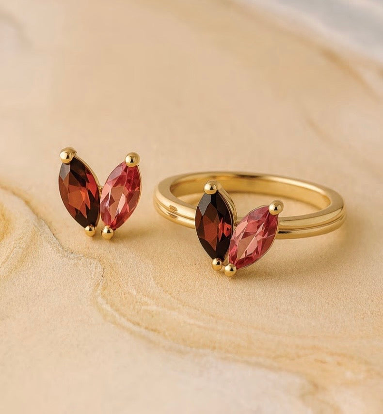 9K Gold Garnet & Tourmaline Ring