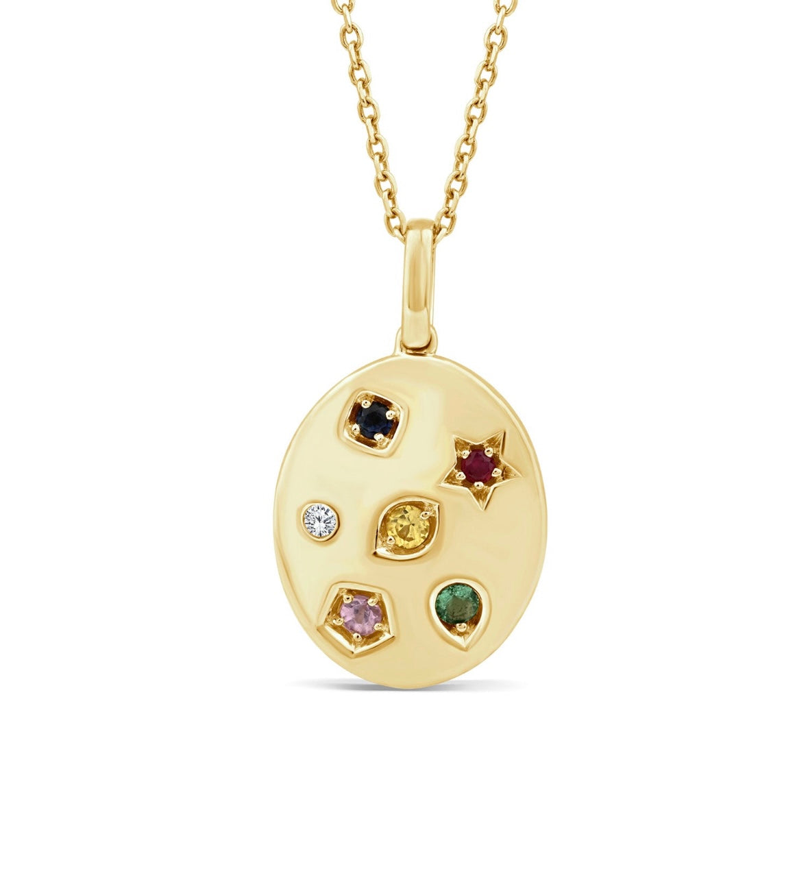 9K Gold Multi-stone Oval Shape Necklace