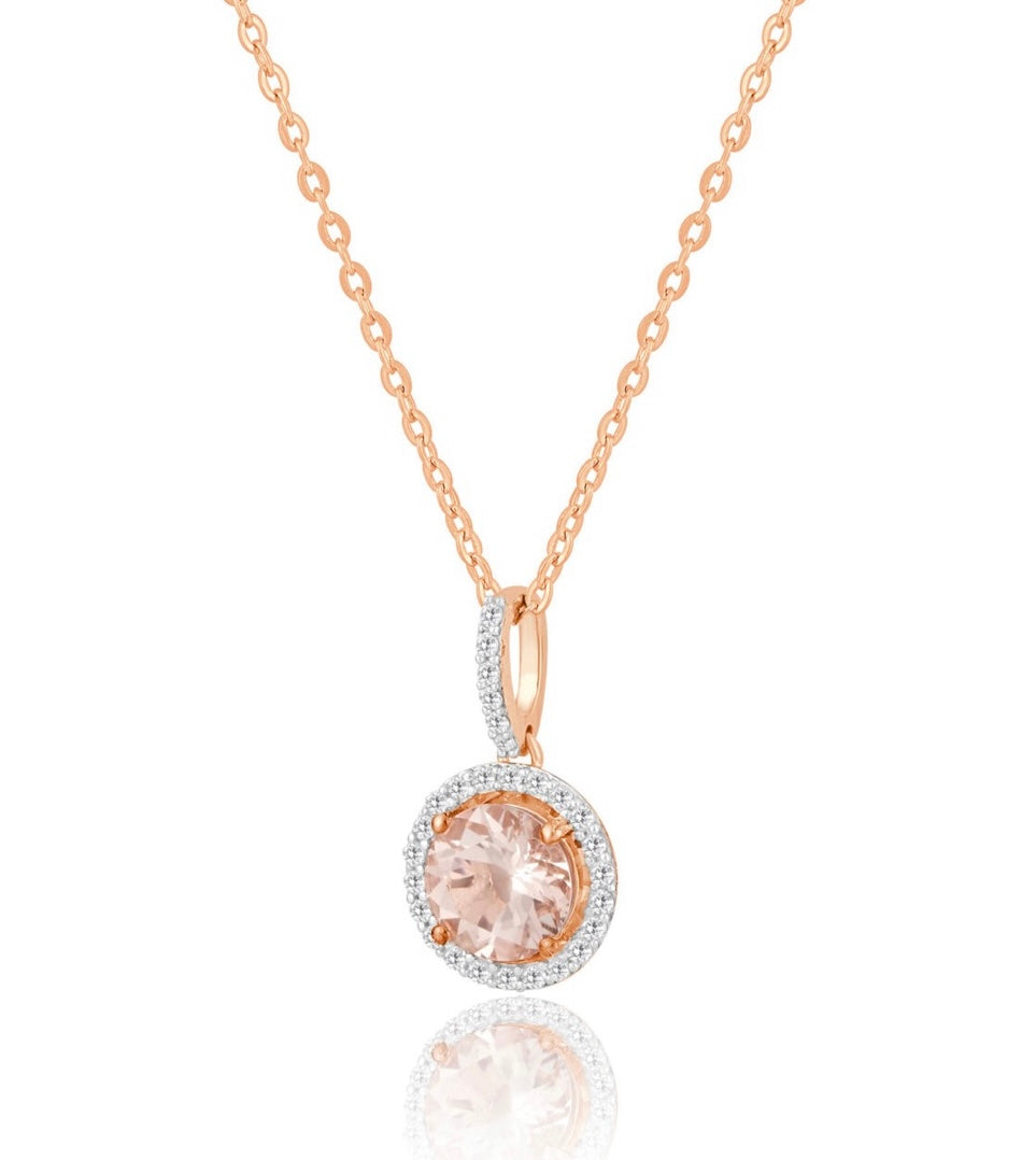 9K Gold 0.26ct Diamond & Morganite Pendant