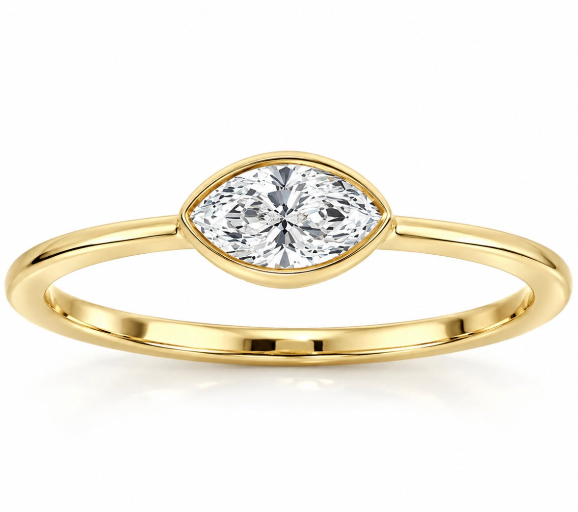 9K Gold 0.25ct Diamond Marquise Bezel Ring