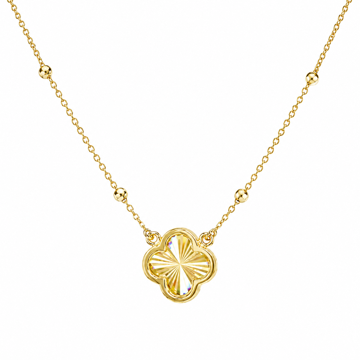 9K Gold Rainbow Cut Clover Necklace