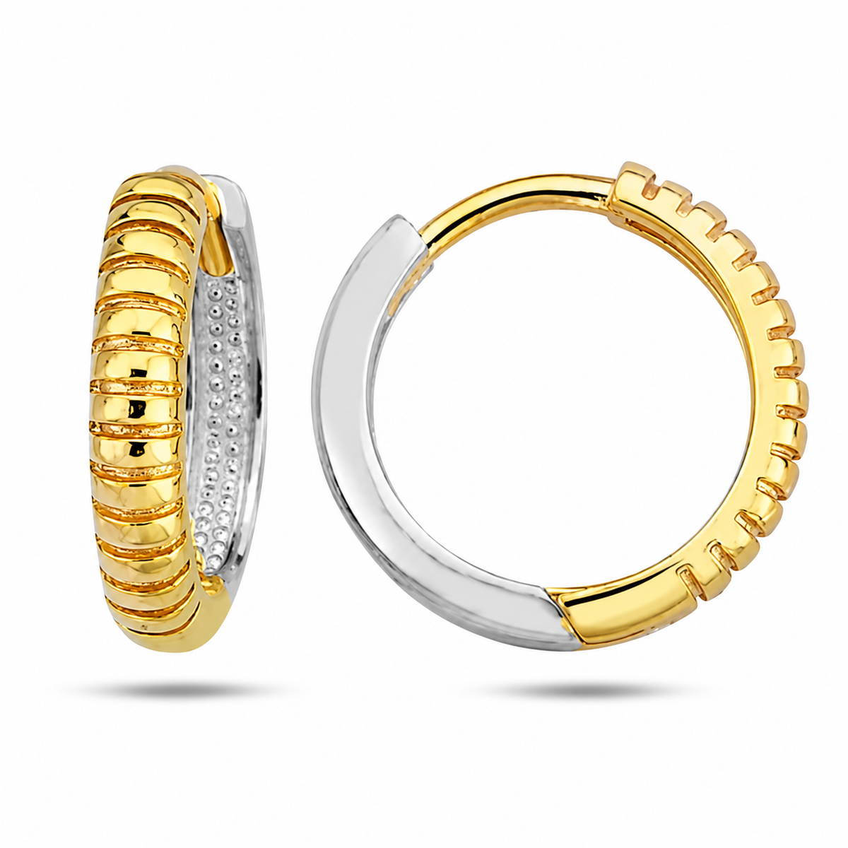 9K Gold Two-tone Groove Huggies