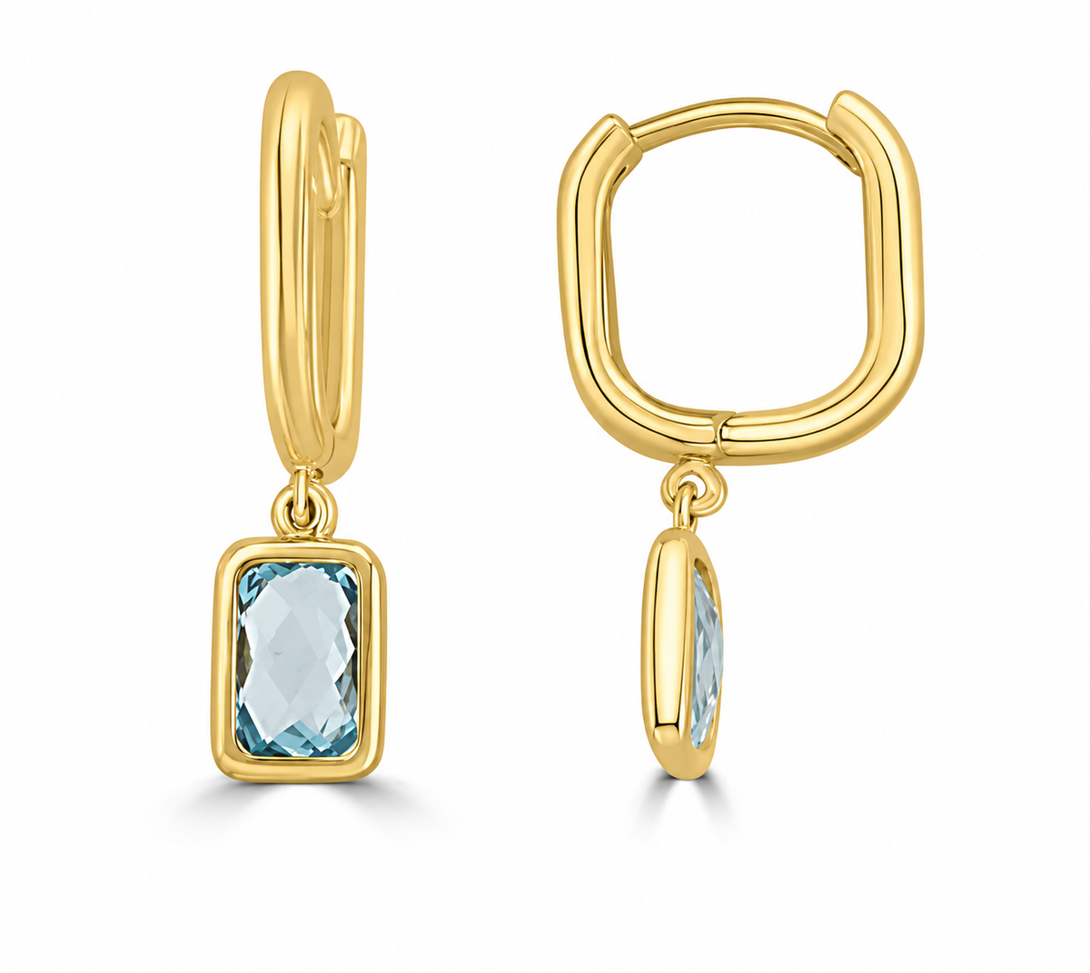 9K Gold Faceted Blue Topaz Huggies