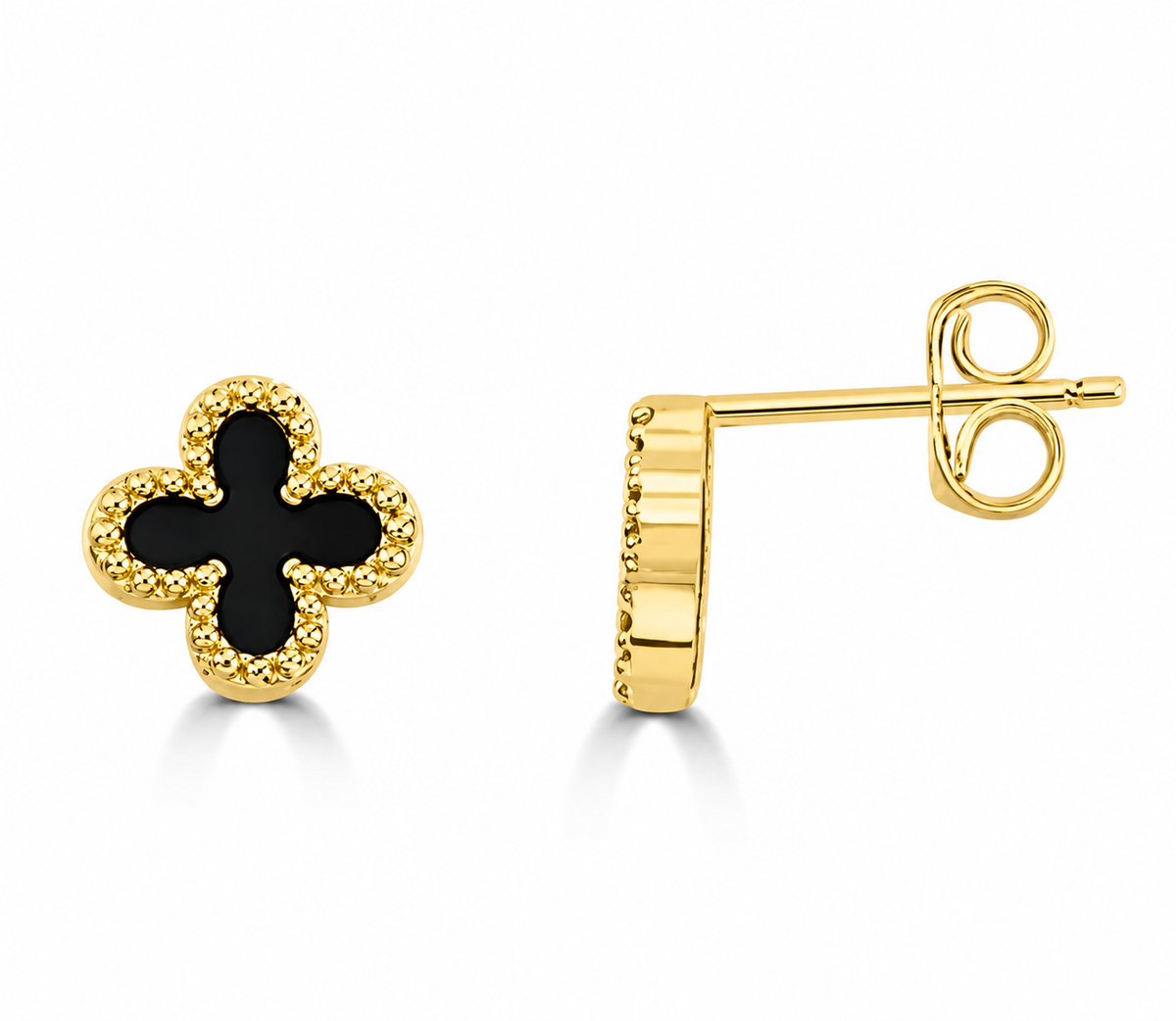 9K Gold Black Onyx Clover Studs