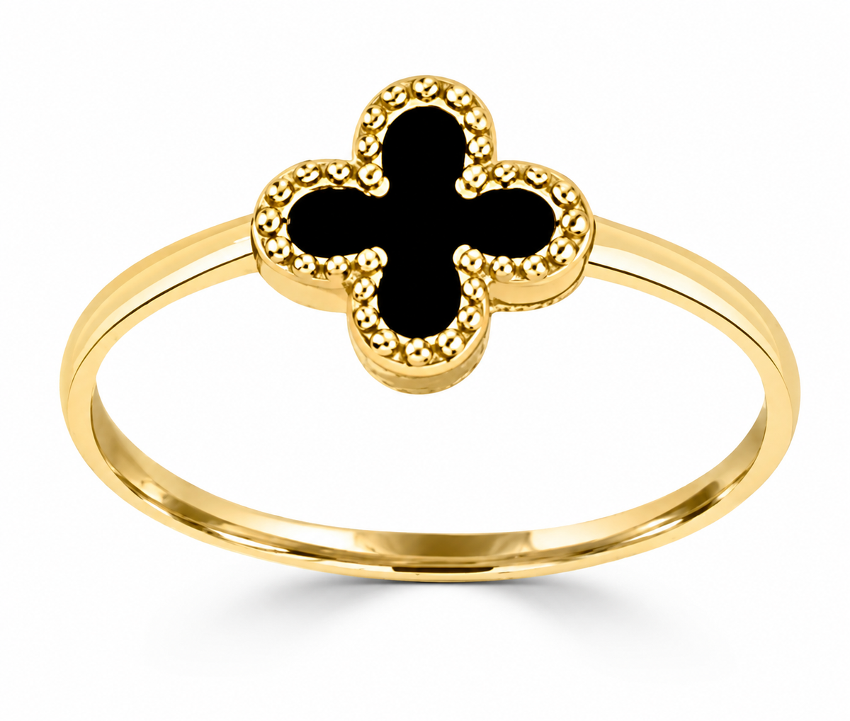 9K Gold Black Onyx Clover Ring