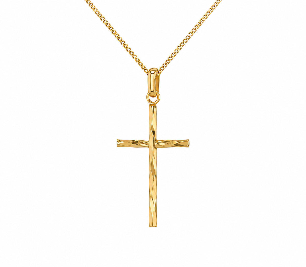9K Gold Diamond-cut Cross Pendant