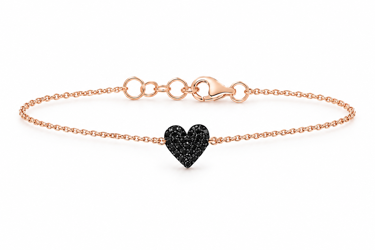 9K Gold 0.20ct Black Diamond Heart Bracelet