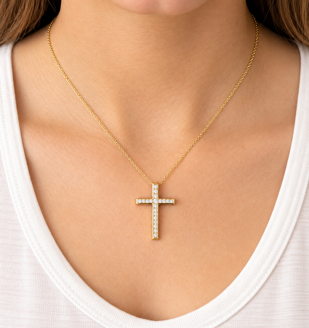 9K Gold 0.50ct Diamond Cross Necklace