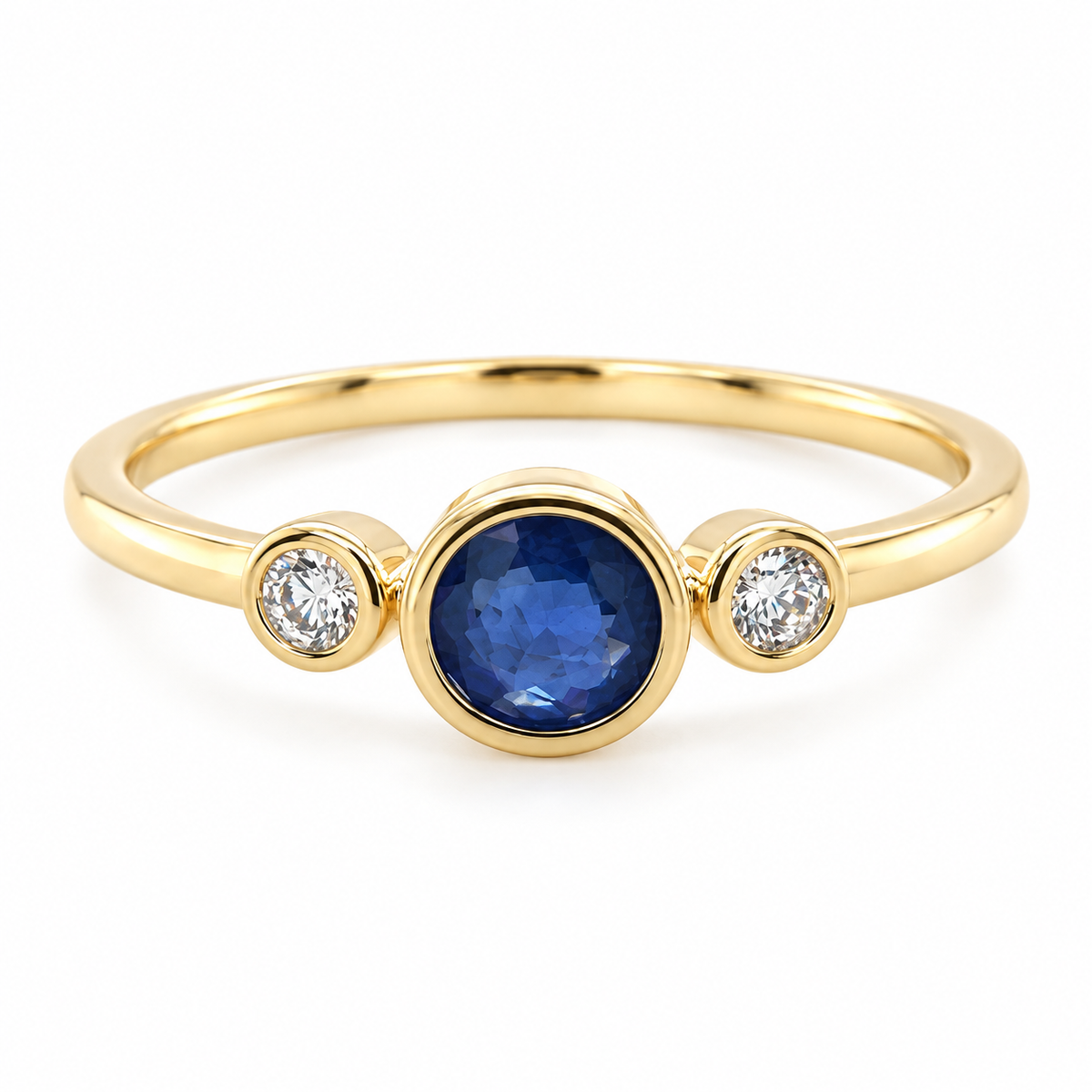 9K Gold 0.06ct Diamond & Round Sapphire Ring