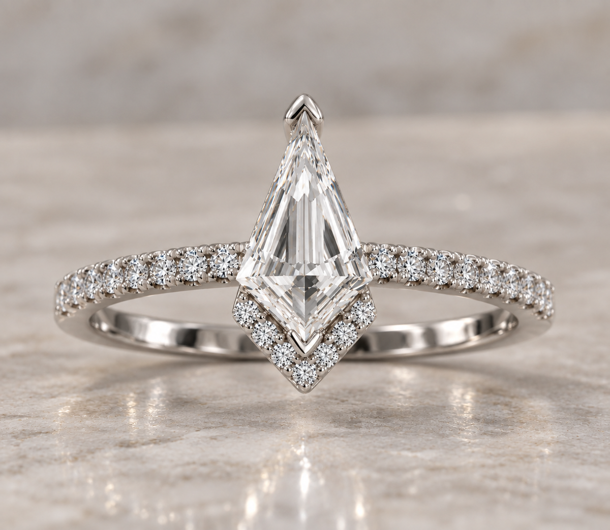 9K Gold 0.63ct Diamond Step-cut Kite Ring