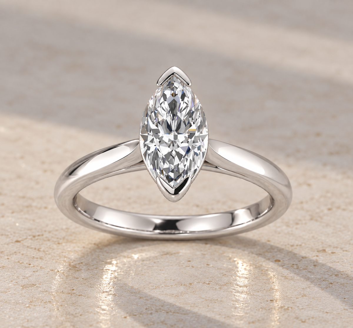 9K Gold 1ct & 2ct Diamond Marquise Ring