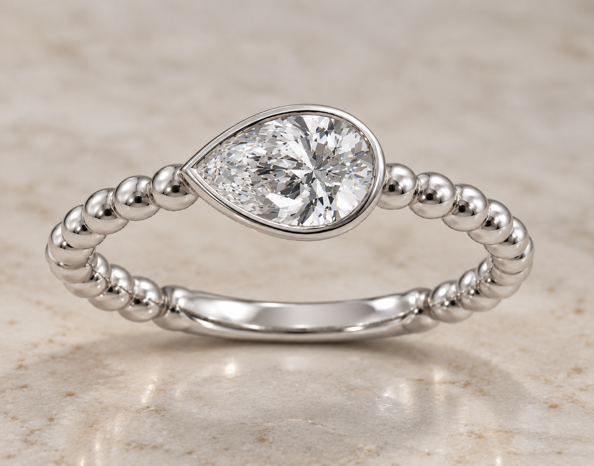 9K Gold 0.50ct Diamond Pear Beaded Ring