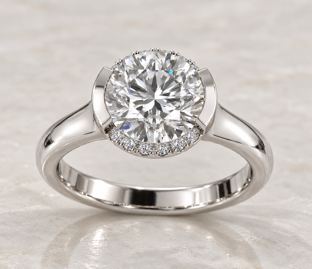 9K Gold 1.55ct Diamond Round Semi-Halo Ring
