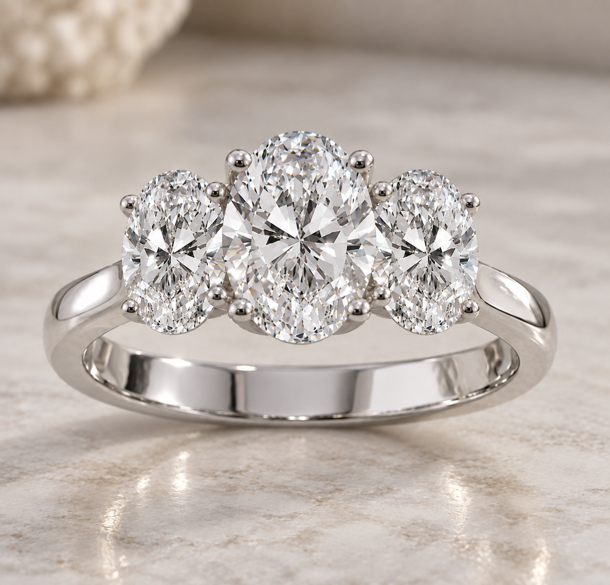 9K Gold 2ct Diamond Oval Trilogy Ring