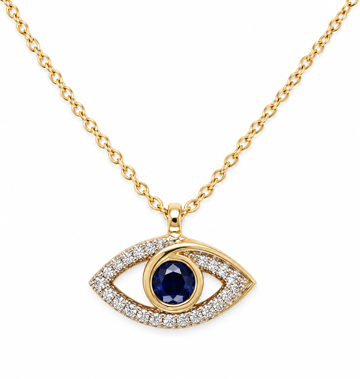 9K Gold 0.05ct Diamond & Sapphire Blue Eye Necklace
