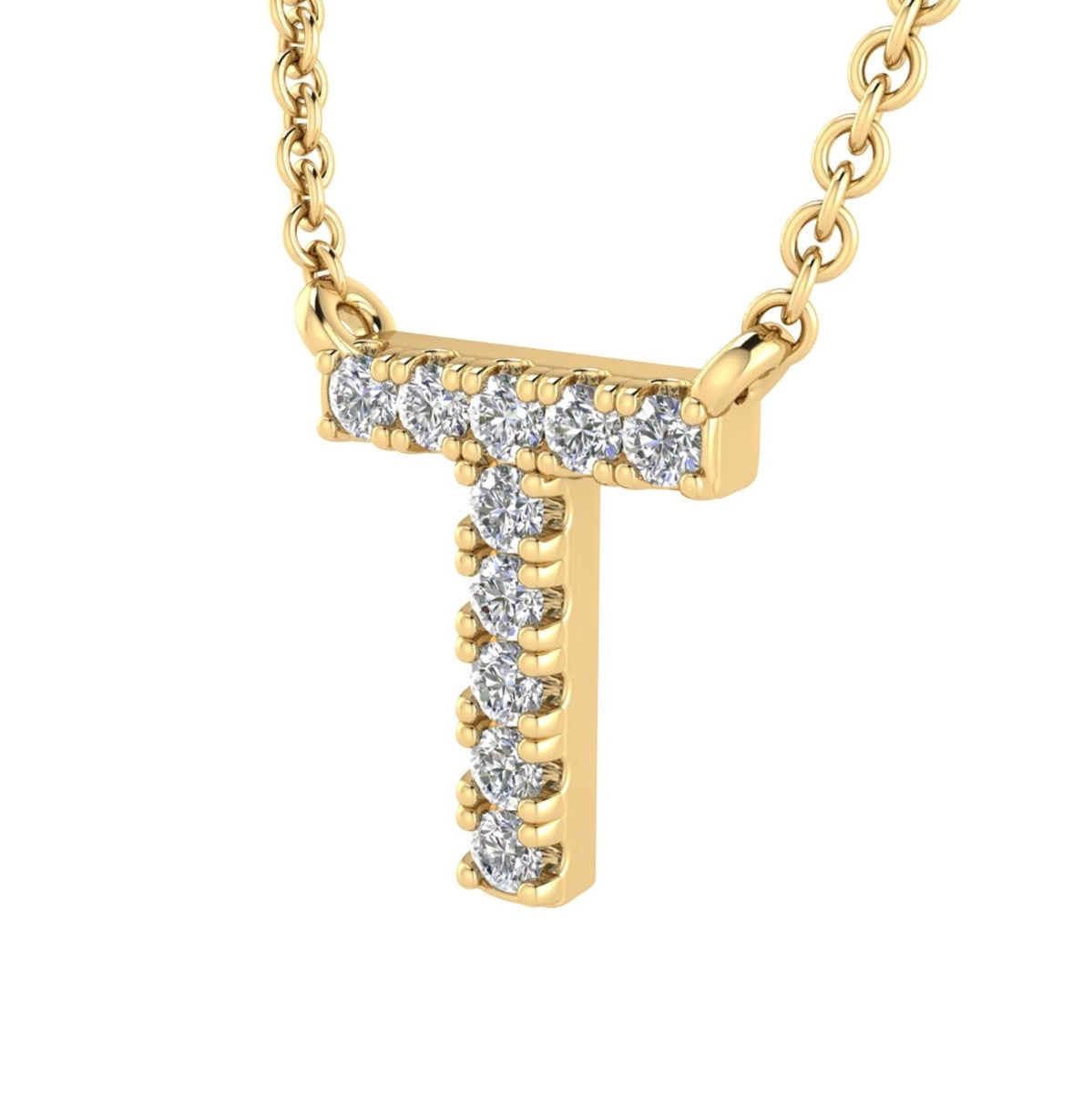 9K Gold 0.06ct-0.09ct Diamond Fixed Initials Necklaces