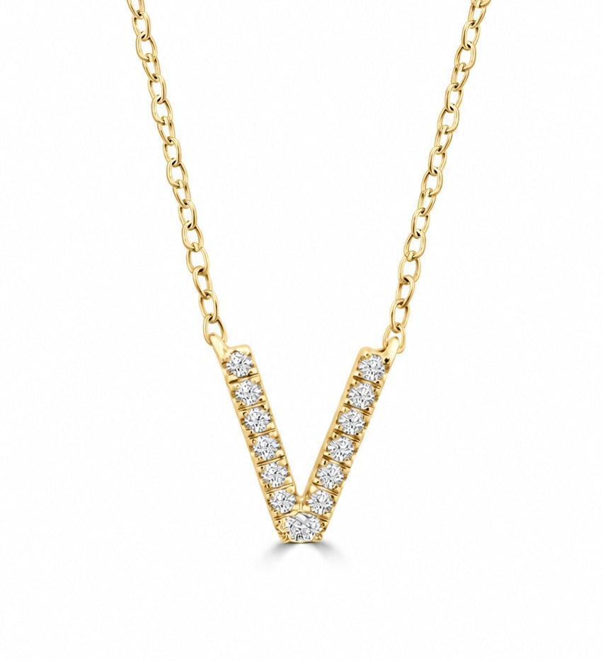 9K Gold 0.06ct-0.09ct Diamond Fixed Initials Necklaces