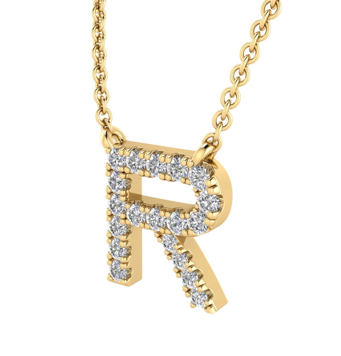 9K Gold 0.06ct-0.09ct Diamond Fixed Initials Necklaces