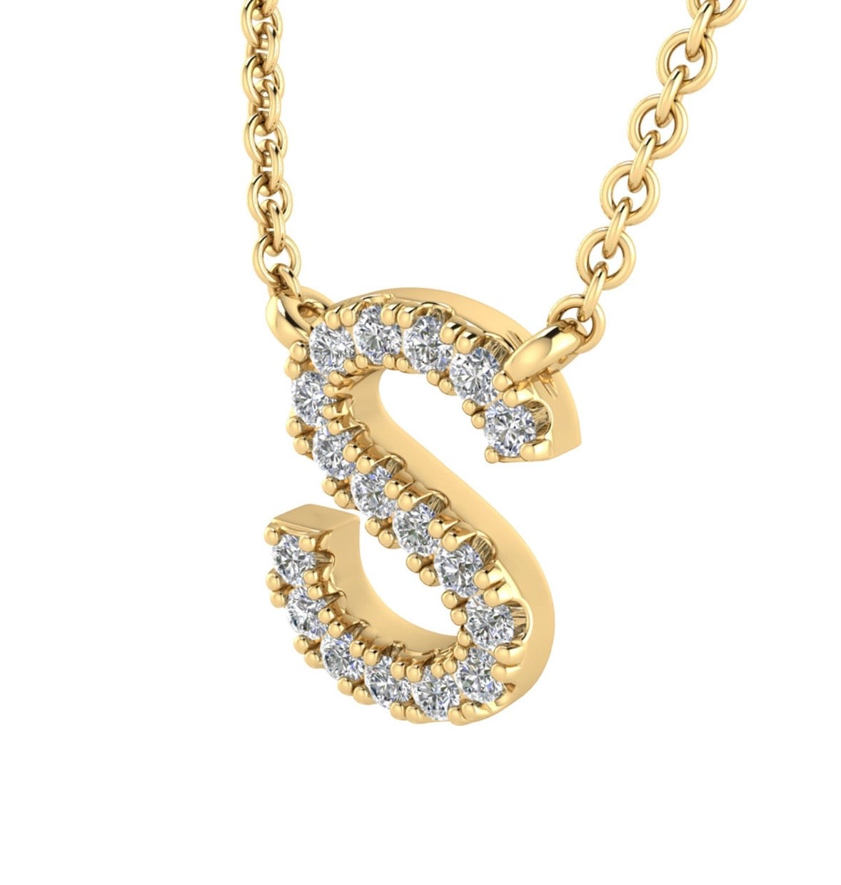 9K Gold 0.06ct-0.09ct Diamond Fixed Initials Necklaces