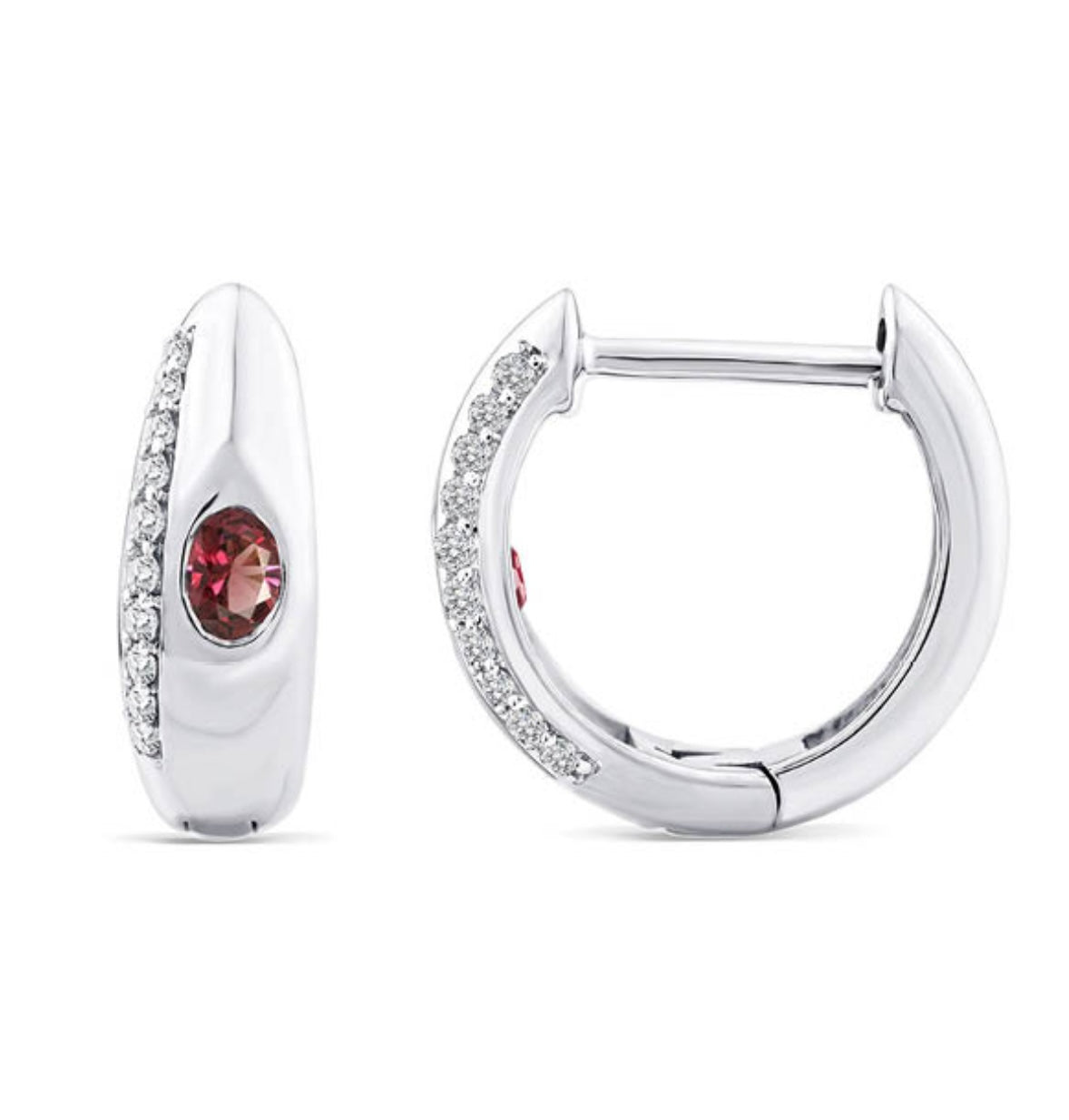 9K Gold 0.05ct Diamond & Garnet Hoop Earrings