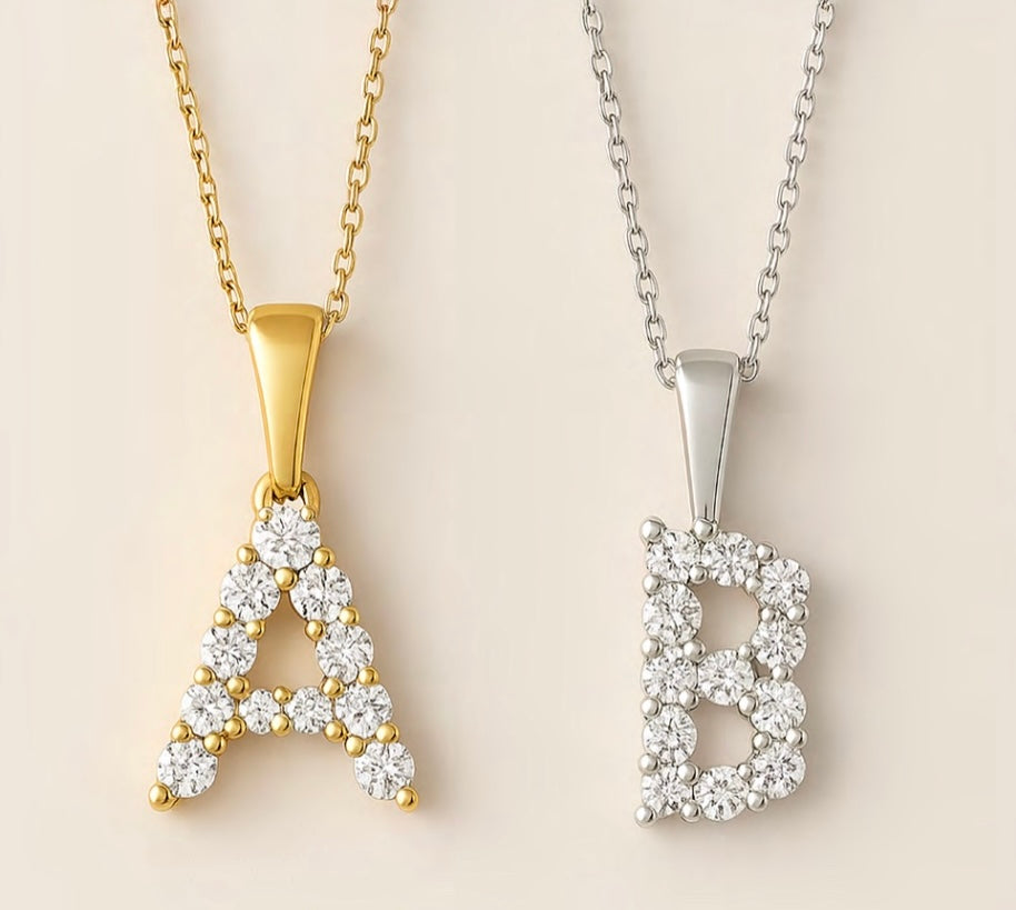 9K Gold Diamond Initial Pendants
