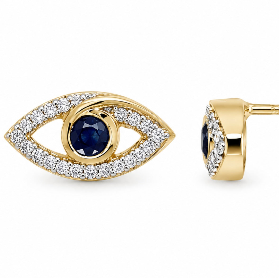 9K Gold 0.10ct Diamond & Sapphire Blue Eye Studs
