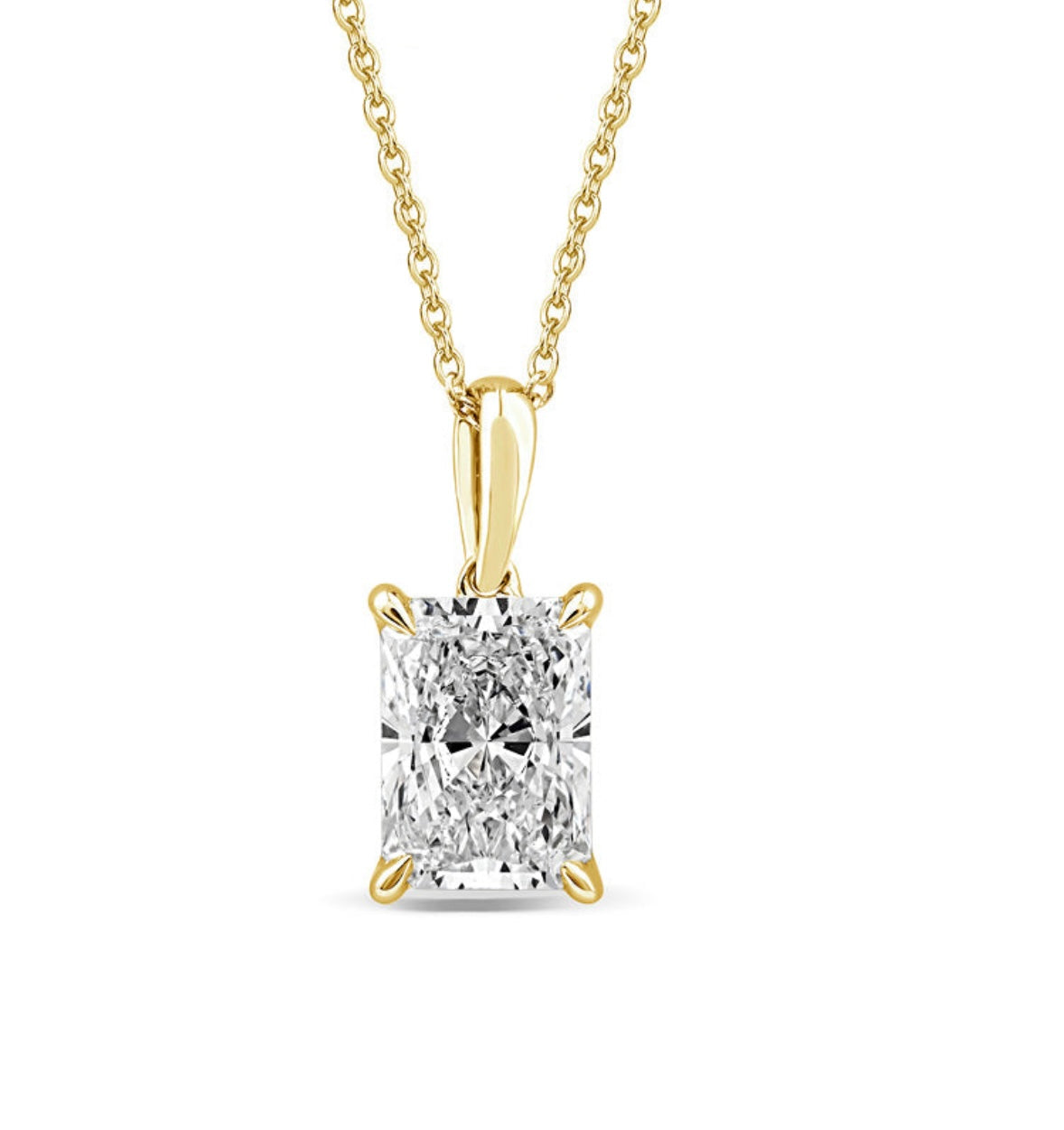 9K Gold 1ct & 2ct Radiant Diamond Solitaire Necklace