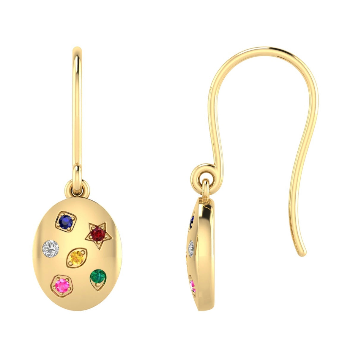 9K Gold Multi-stone Oval Shape Earring