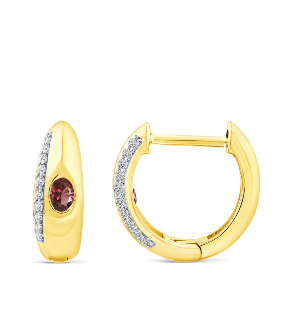 9K Gold 0.05ct Diamond & Garnet Hoop Earrings
