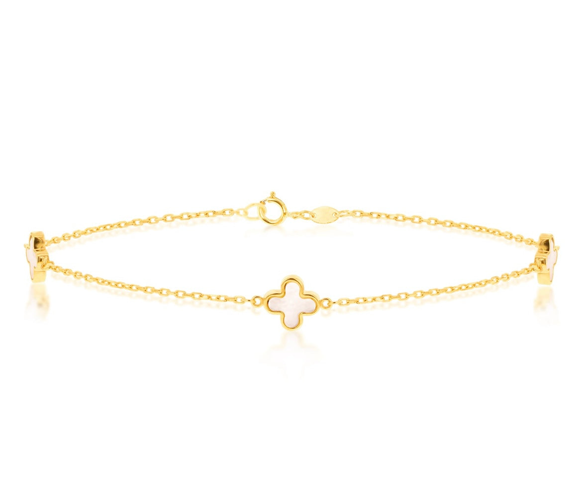 9K Gold Mother of Pearl Clover Bracelet