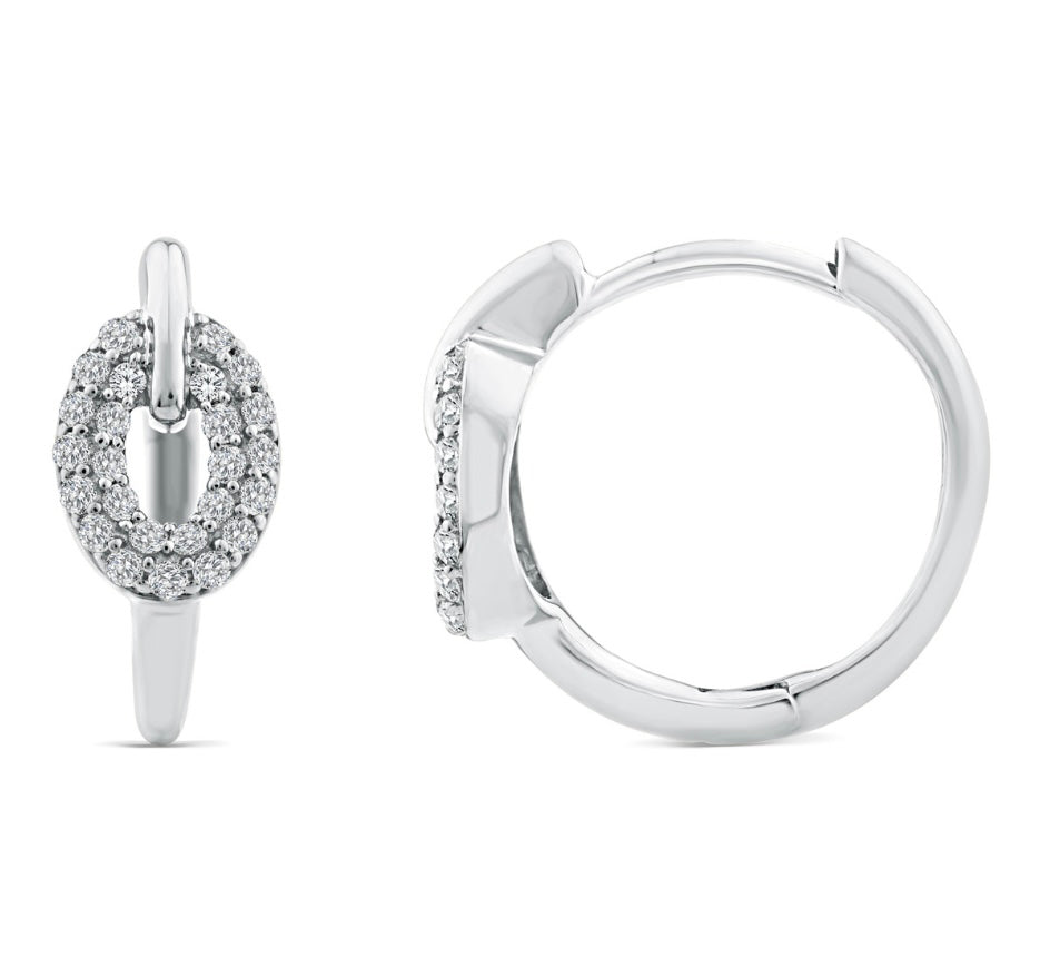 9K Gold 0.15ct Diamond Oval Cluster Hoops