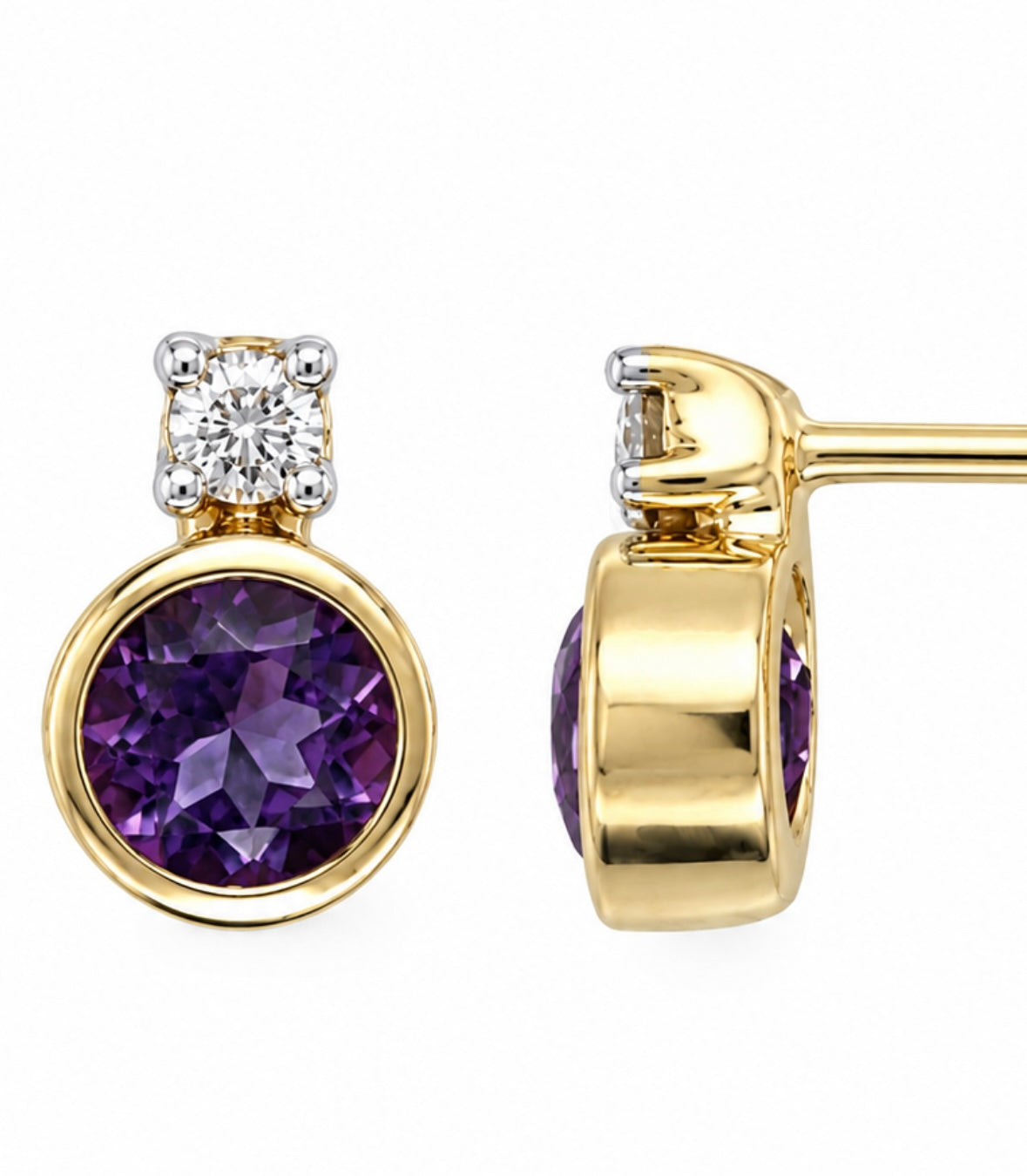 9K Gold 0.06ct Diamond & Amethyst Studs