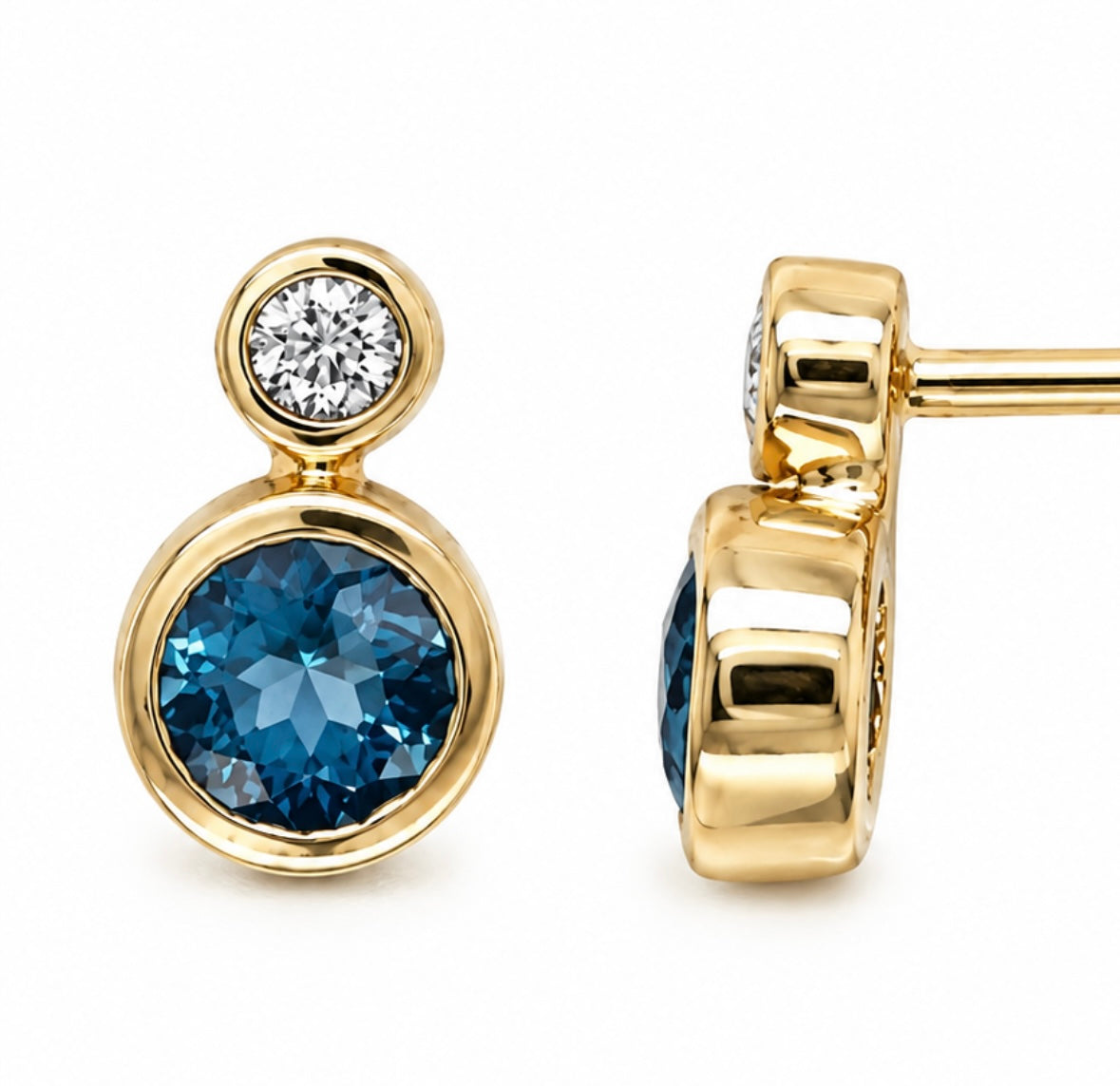 9K Gold 0.06ct Diamond & Topaz Studs
