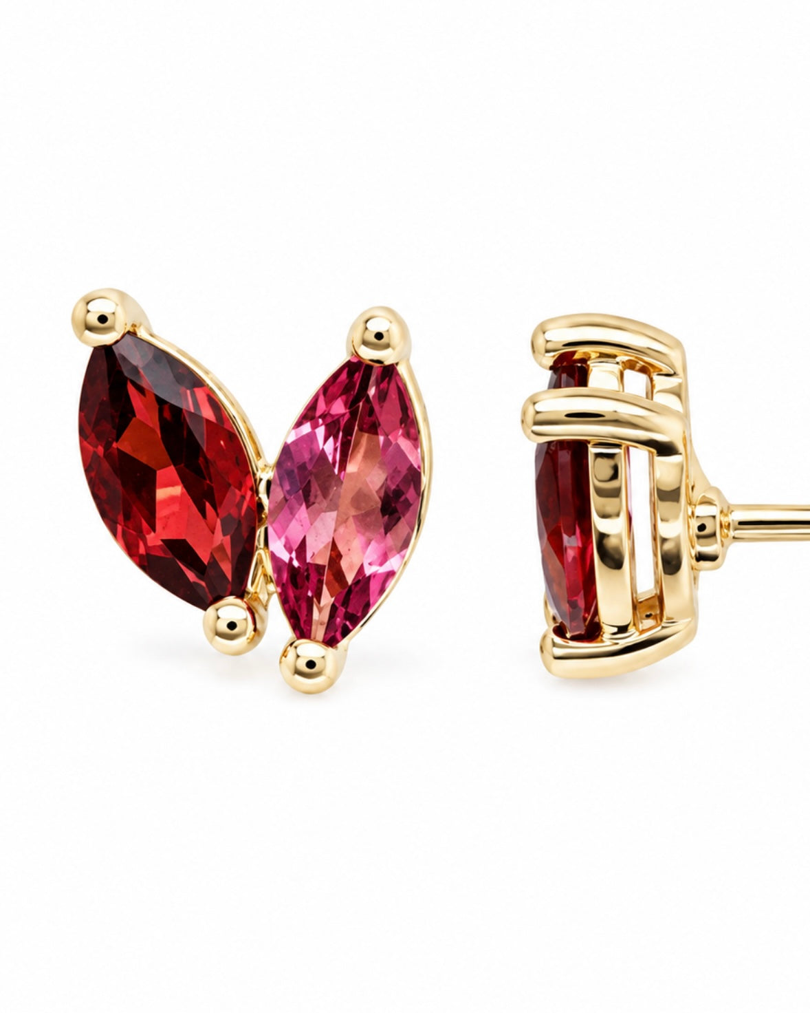 9K Gold Garnet & Tourmaline Studs