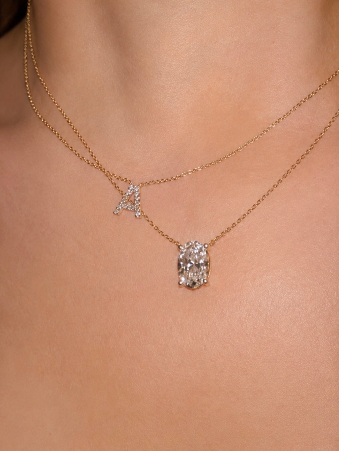 9K Gold 0.06ct-0.09ct Diamond Fixed Initials Necklaces