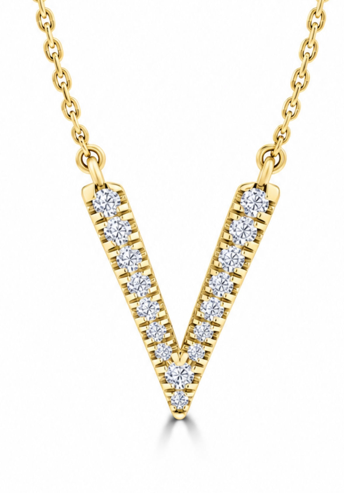 9K Gold 0.10ct Diamond V Necklace