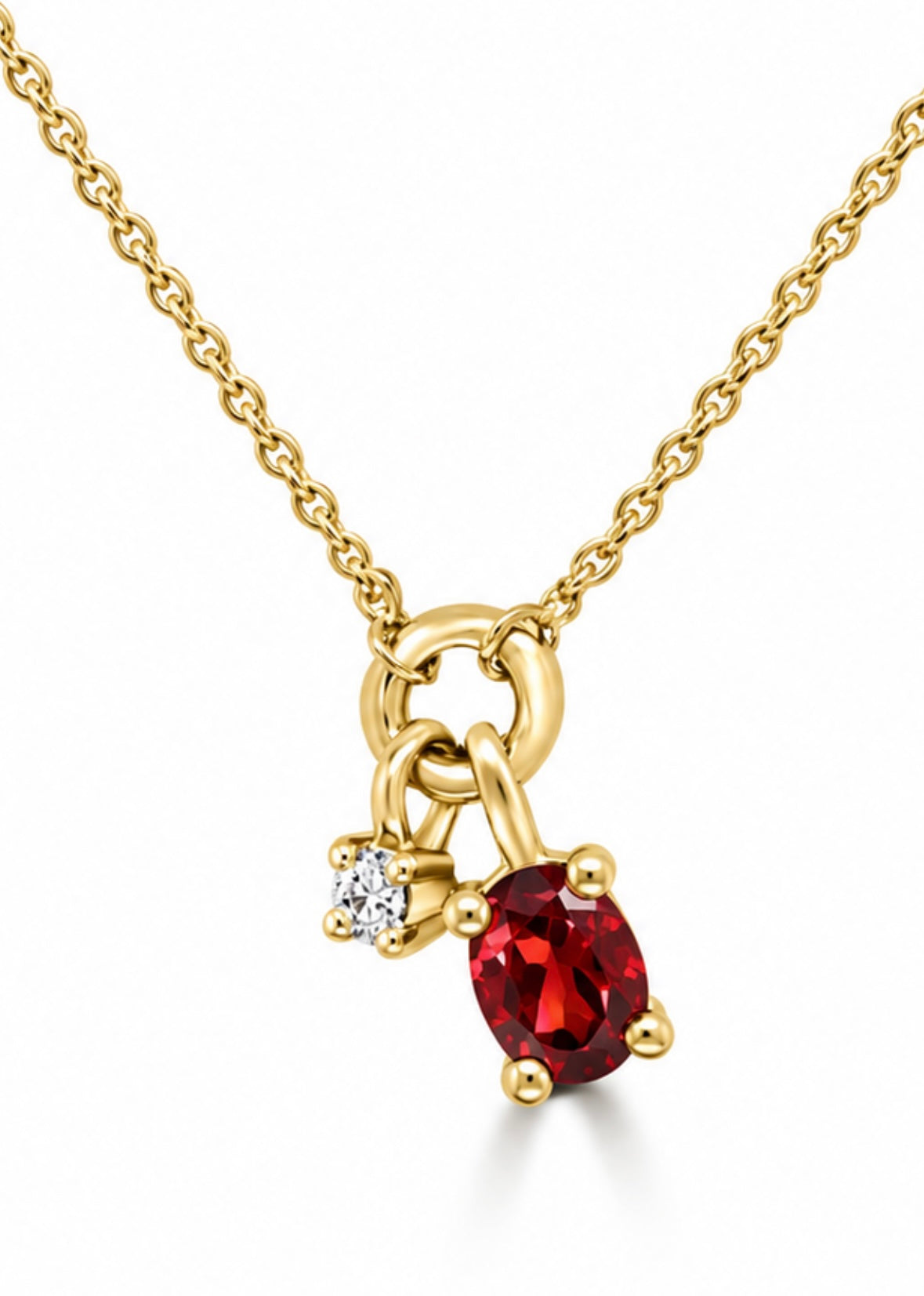 9K Gold 0.01ct Diamond & Garnet Necklace