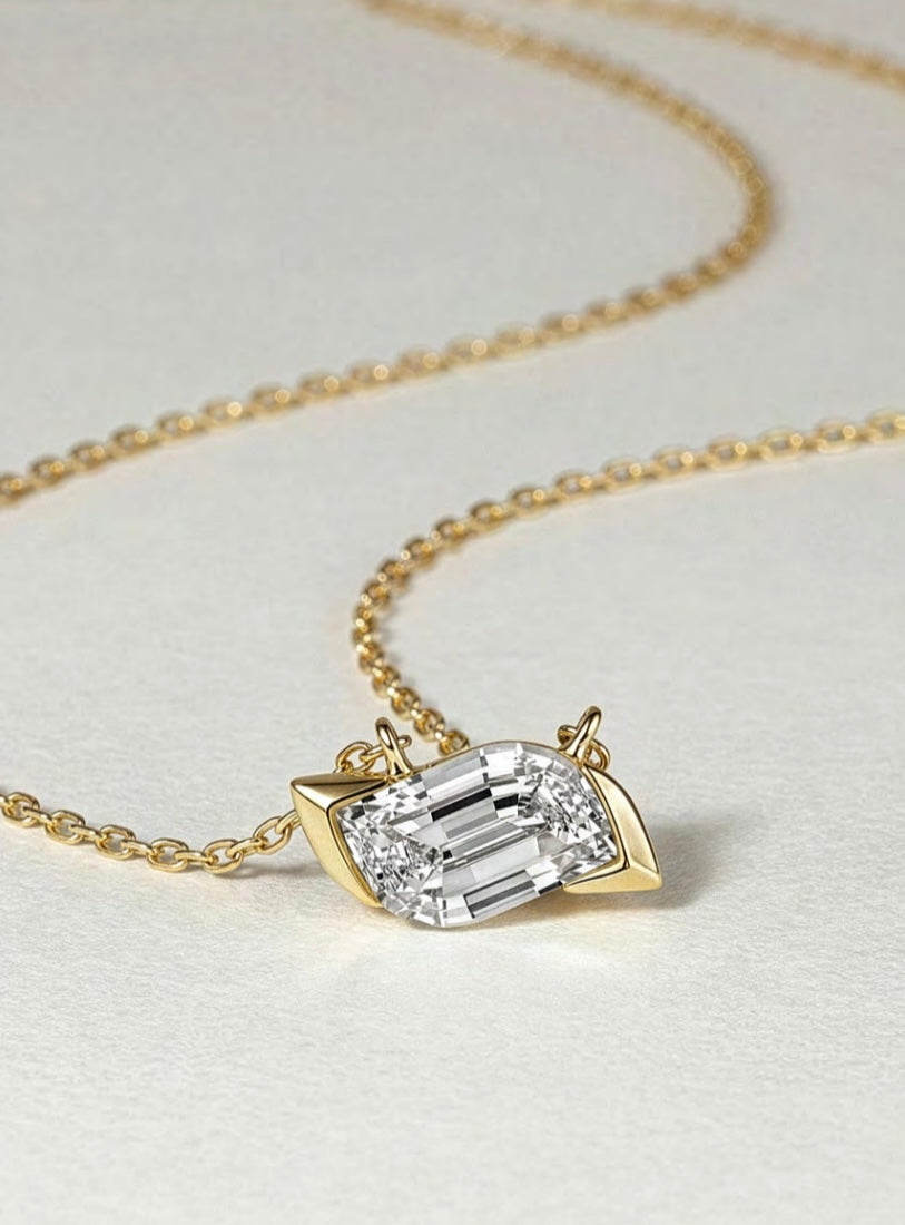 9K Gold 0.5ct Diamond Step-Cut Necklace