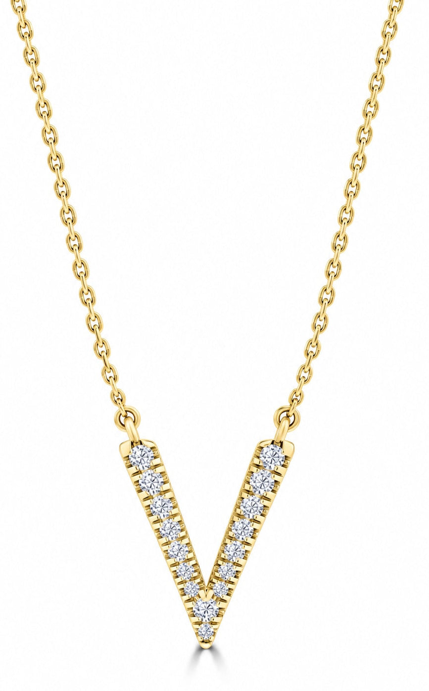 9K Gold 0.10ct Diamond V Necklace