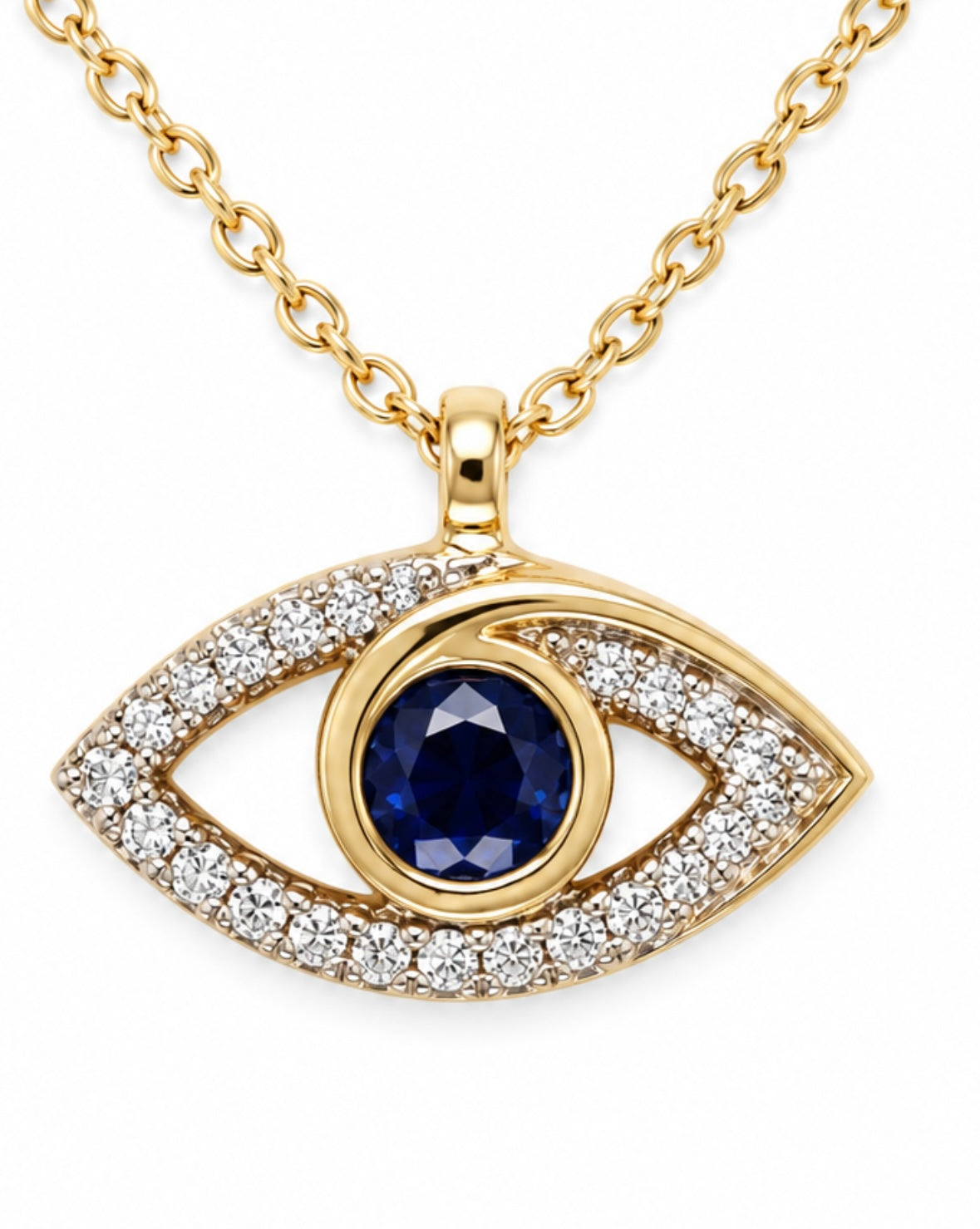 9K Gold 0.05ct Diamond & Sapphire Blue Eye Necklace