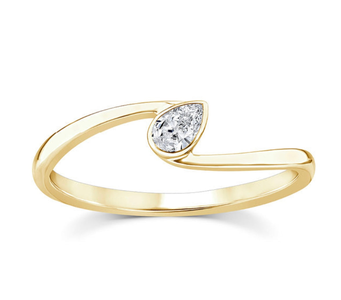 9K Gold 0.12ct Pear Diamond Offset Ring
