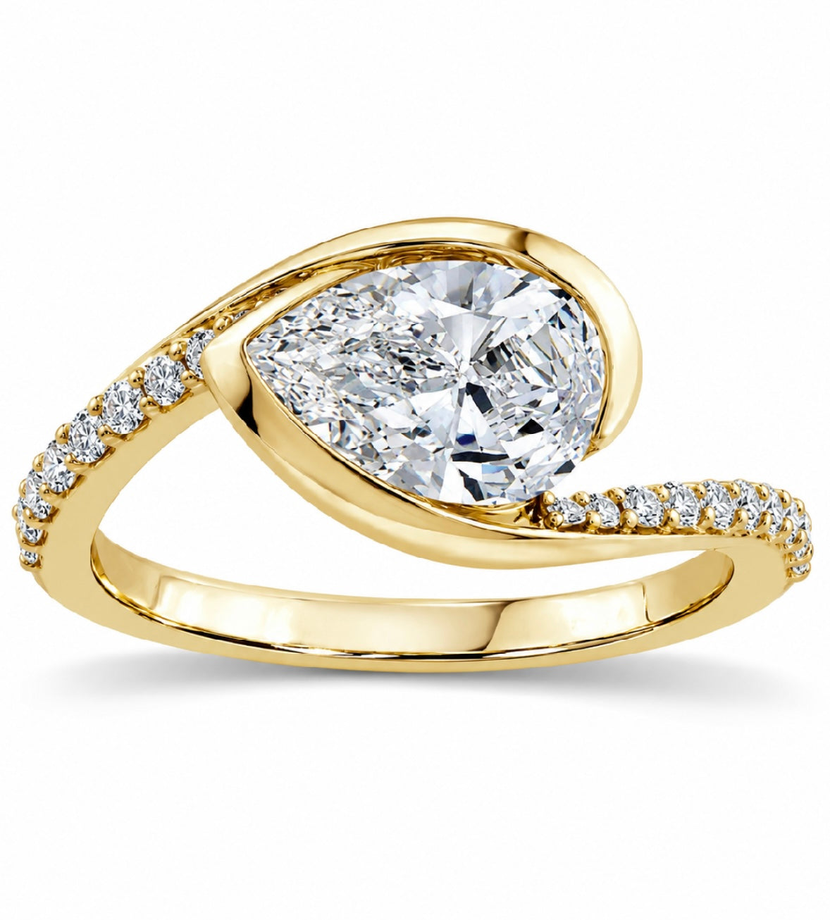 9K Gold 1.70ct Diamond Tilted Pear Ring