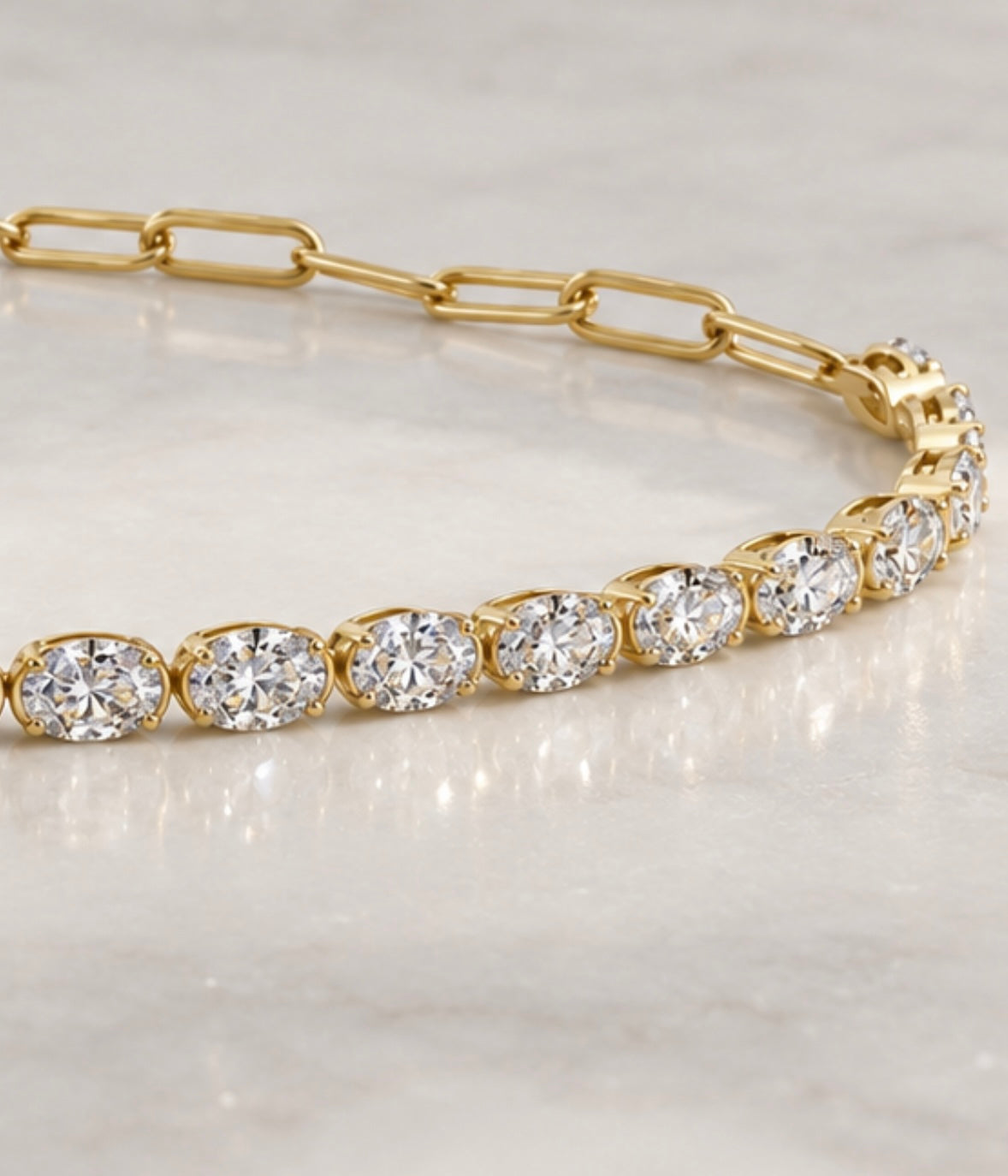 9K Gold 2ct Diamond Oval Half-tennis Bracelet