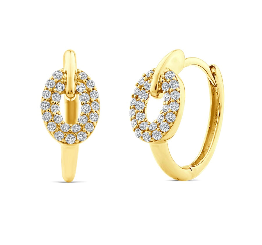 9K Gold 0.15ct Diamond Oval Cluster Hoops