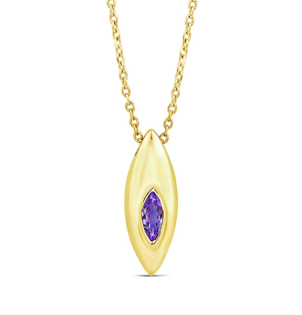 9K Gold Marquise Amethyst Necklace