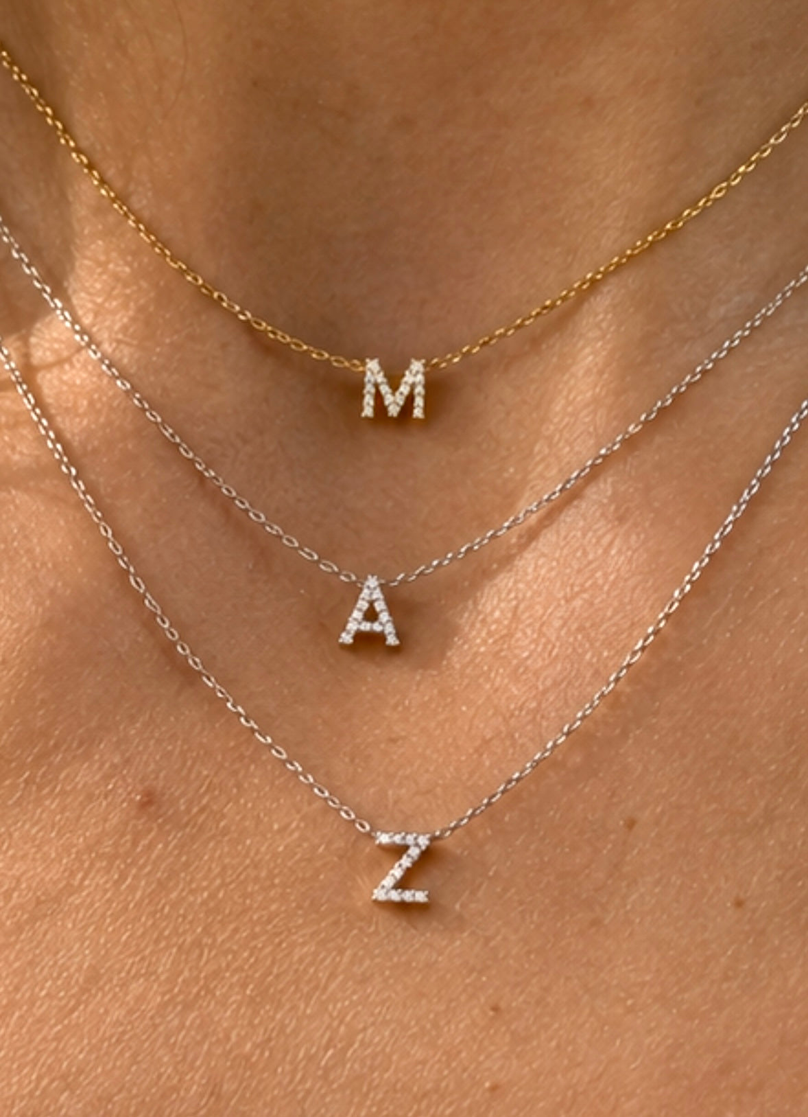9K Gold 0.06ct-0.09ct Diamond Fixed Initials Necklaces