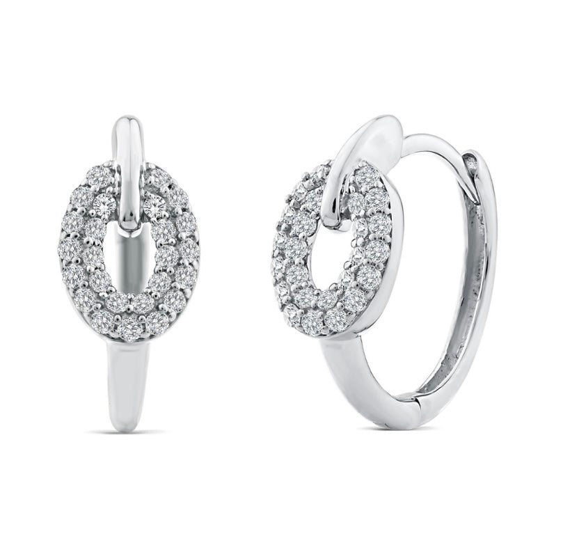 9K Gold 0.15ct Diamond Oval Cluster Hoops