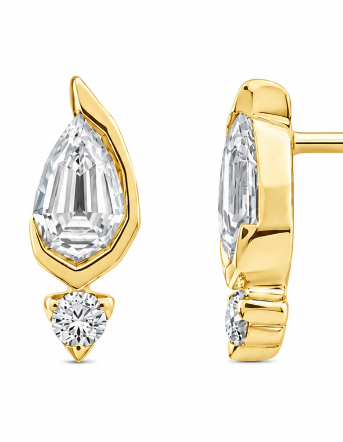 9K Gold 0.65ct Diamond Step-cut Pear Studs