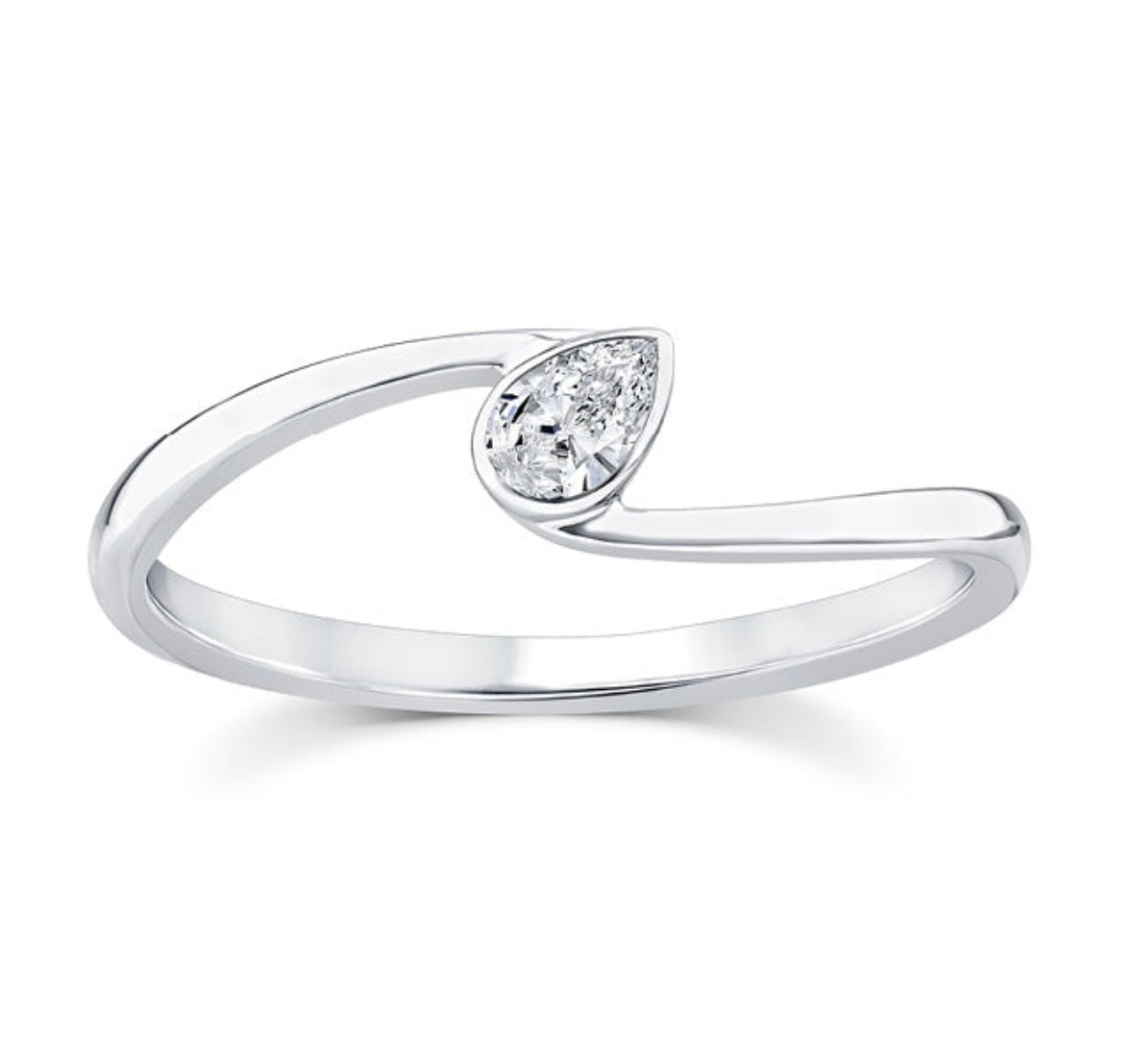 9K Gold 0.12ct Pear Diamond Offset Ring